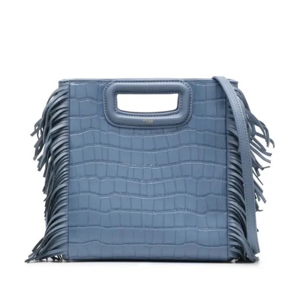 Maje Blue Croc Fringe Bag